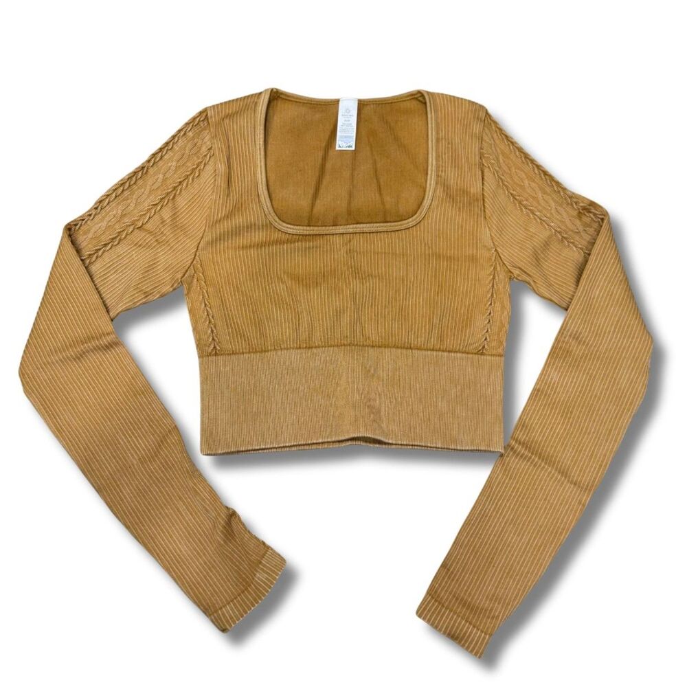 Offline by Aerie Ribbed Cable Knit Crop Top - Gold, XS, NWOT